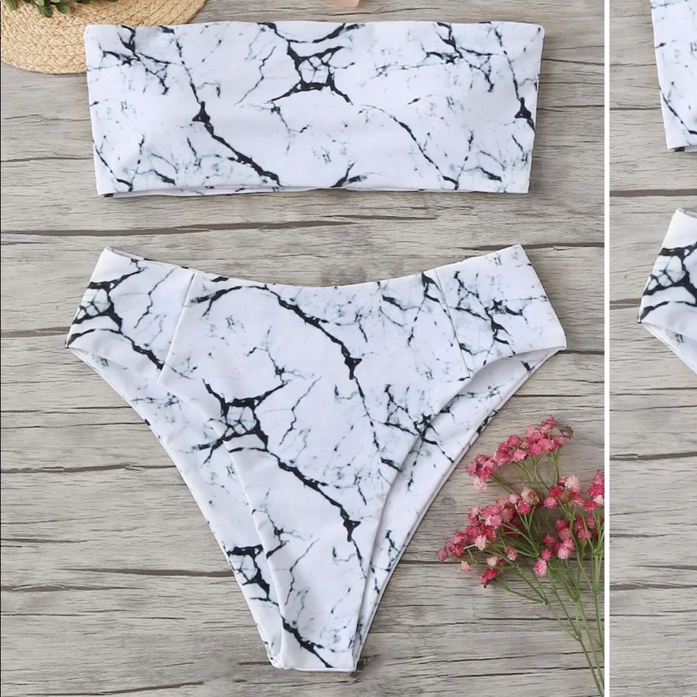 Marble tube top with high waist bikini